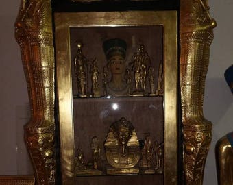 Unique Large Hand Carved Egyptian Glass Corner Cabinet Made In Egypt