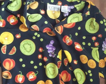 90s Fruit Print Button Up Blouse
