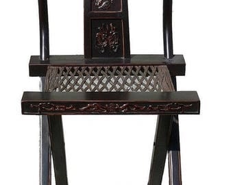wholestoreSALE Chinese Vintage Finish Folding Armchair w Woven Mat Seat f276E