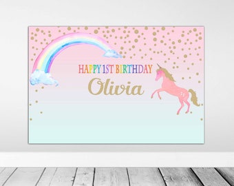 rainbow unicorn backdrop printable artwork personalized