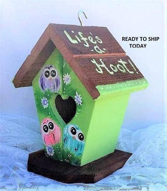 Owl Decor Green Birdhouse Outdoor Redwood Owl Yard Art