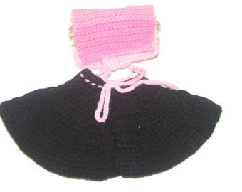 Together skirt black and pink baby doll 32 cm hand crocheted
