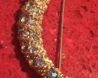 Vintage crescent moon crystal brooch