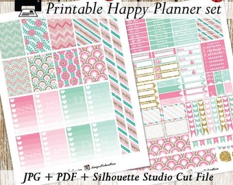 50% OFF SALE Pink Mint Gold Happy Planner Stickers/Printable Happy Planner Stickers/Mambi Planner Stickers/Happy Planner Stickers