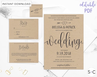 Rustic Wedding Invitation, Rustic Wedding Invitation Template, Wedding Invitation Templates, Wedding Cards, Cheap Wedding Invitations,
