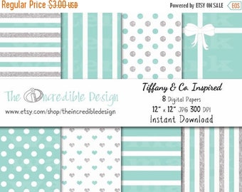 50% OFF SALE Tiffany & Co. Glitter Inspired digital paper pack for scrapbooking, Making Cards, Tags and Invitations, Instant Download