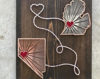 Custom connecting state string art, Custom State and City String Art, valentines day gift, Gallery Wall Decor, long distance