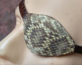 Leather Eyepatch -- Rattlesnake -- Pirate Eye Patch -- Post Apocalyptic Wasteland Steampunk -- USA Made.