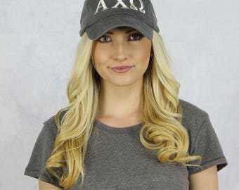 Alpha Chi Omega Baseball Hat in Gray