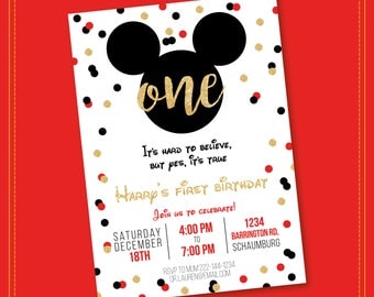 Mickey Mouse Invitation - Gold Glitter - Mickey Mouse Clubhouse Invitation - Mickey Mouse Invitation - Mickey Invitation - Printable