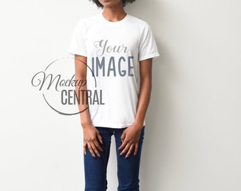Download Blank White Women's T-Shirt Apparel Mockup American