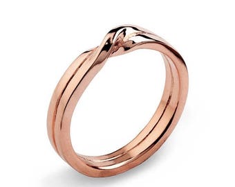 SALE 20% Off - LOVE KNOT Ring, Rose Gold Wedding Band, Unique Mens Wedding Band Rose Gold, Womens Wedding Band, His and Hers Wedding Ring Go