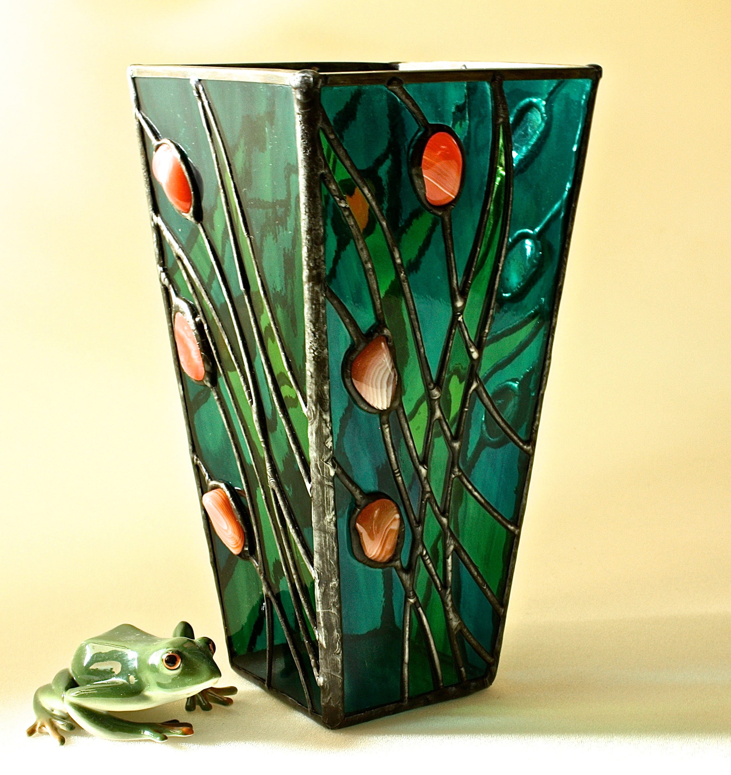 Stained Glass Vase with carnelian Wonderful Home Decor