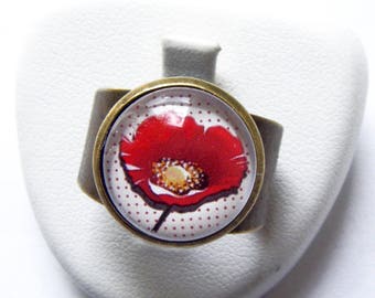 Ring adjustable poppies and red dots