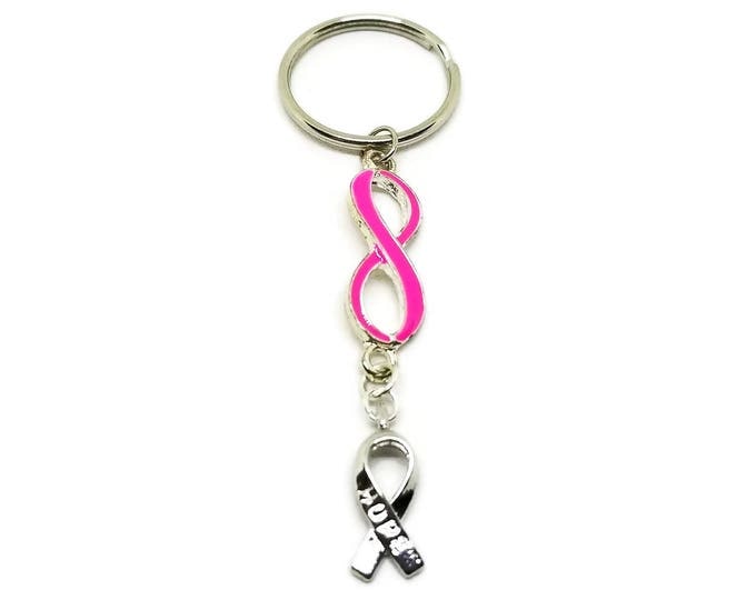 Breast Cancer Awareness Keychain, Pink Infinity Symbol Keychain, Pink Ribbon Jewelry, Awareness Ribbon Jewelry, Cancer Awareness