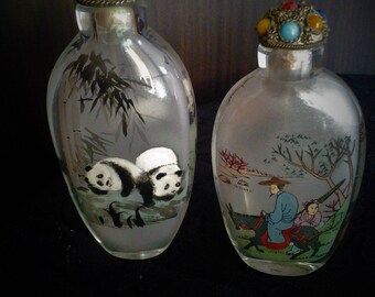 Vintage Chinese Snuff Bottle Reverse Painted - Choice of Two