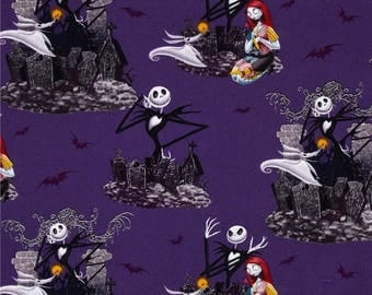 Purple Nightmare Before Christmas Fabric - Springs Creative Quilting Fabric - Jack skellington, Sally and Zero