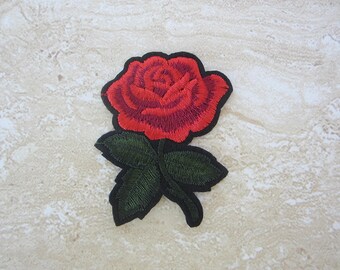 Red Rose Patch, Iron-on Patch, Embroidered Patch