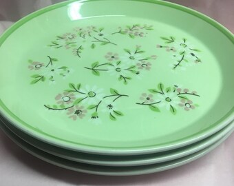 Set Of 3 Mikasa Colormates Chinoise Salad Plates Pink and Green Flowers 1970s