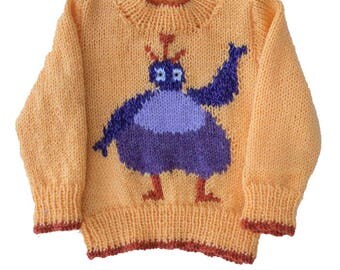 Children's Twirlywoo Motif Knitting Pattern, Child's Sweater, sizes 19 to 22 inch chest - PDF