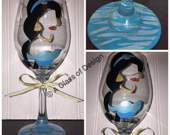 Princess glasses, Princess wine glasses, Disney Princess, hand painted wine glasses, Princess gifts, Ariel, Jasmine,Aurora, Mulan,Snow White