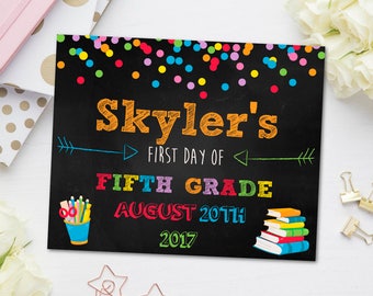 First Day of Fifth Grade Sign, First Day of School Chalkboard, Back to School Sign, Kindergarten, Fifth Grade, Second Grade