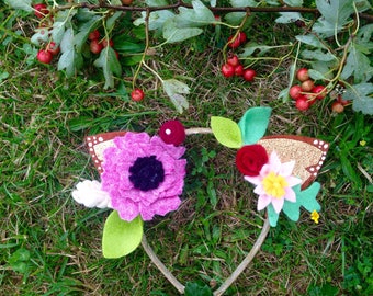 Fawn ears, woodland deer boho headband, floral crown and glitter ears