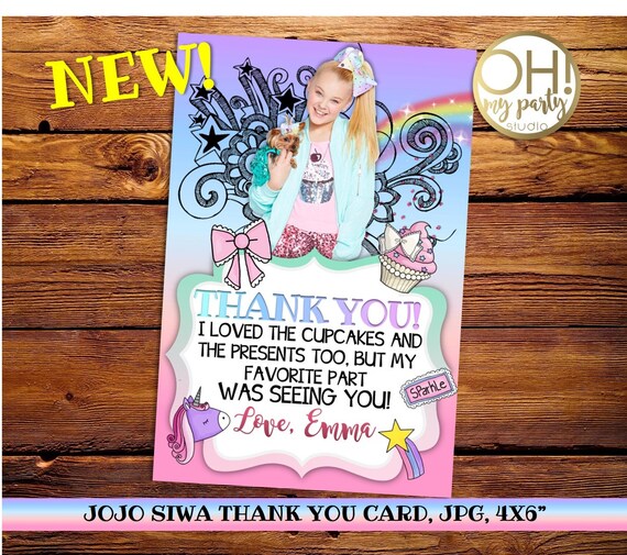 JOJO SIWA birthday thank you card jojo siwa party jojo siwa