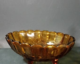 12 inch golden amber footed fruit bowl. Indiana glass