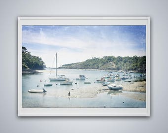 Ships in a small port, a beautiful port, a beautiful photo, a photo to be printed, effect watercolor, lounge photo wall art, decoration room