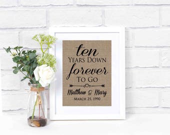 Anniversary Gifts for Men- 10 Year Anniversary- Anniversary Gifts for Woman- Gift for Husband- Burlap Print- Anniversary Gifts for Boyfriend