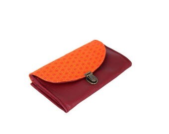 Wallet clasp Burgundy orange red bellows