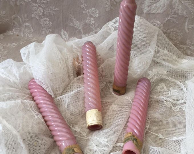 Rarest !!! Four 4 Antique French PINK OPALINE Faux CANDLES for Sconce or Chandelier Delicious for Boudoir or Bedroom !!!