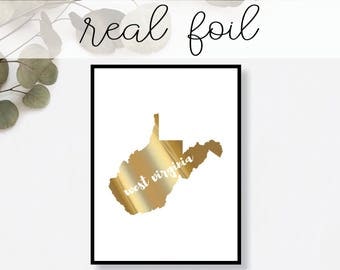 West Virginia State Print // Real Gold Foil // Minimal // Gold Foil Print // Decor // Modern Office Print // Typography // Fashion Print