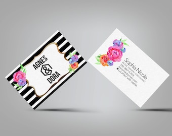 Black White Flower Business Cards - Agnes and Dora