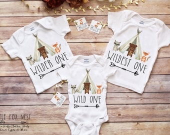 Wild One, Birthday Shirts, Triplet Gifts, Triplet Onesie®, Sibling Shirts, Twins Birthday, Woodland Creatures Birthday, Triplet Shirt, Baby