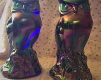Fenton Glass Owls Pair Vintage 1970's Collectable