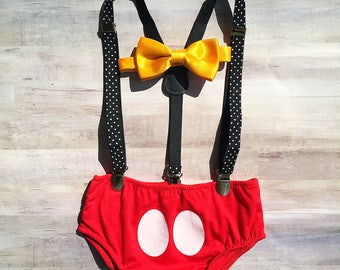 Mickey Mouse Suspender First Birthday Outfit Baby Boys / 1st Birthday Mickey Mouse Romper