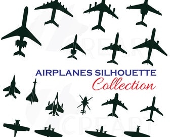Airplane silhouette pack, airplane clipart. Eps, png, jpg, pdf, svg, vector, silhouette studio, illustrator & corel files included