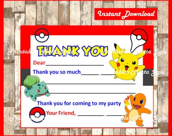 Printable Pokemon Thank You Cards