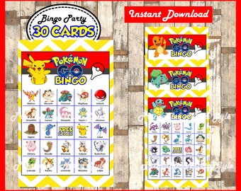 Pokemon Bingo 30 Cards, printable Pokemon Bingo game, Pokemon printable bingo cards instant download