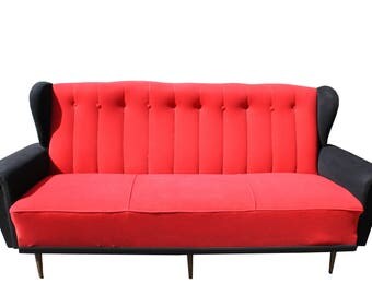Mid century bench - vintage coktail bench - red and black bench - vintage sofa - mid century sofa - 19500s sofa - two tone sofa - midcentury