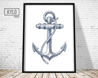 Nautical Print, Nautical Poster, Nautical Illustration, Anchor Print, Anchor Art, Sailing Print, Ocean Print, Anchor Illustration, Sea Print