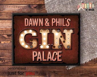 Custom Gin Sign, Metal Wall Plaque, Metal Wall Sign, Gin Palace, Retro Style, Personalised Gin gift, kitchen decor, Gin And Tonic, Gin Gift