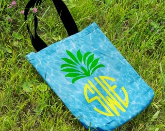 Pineapple Monogram Tote Bag, Personalized Pool Bag Monogrammed, Summer Tote Personalized, Pool Gear, Custom Beach Bag, Vacation Tote
