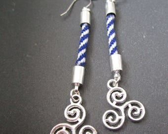 Boucles d'oreille celtique - triskel marin coton tressé kumihimo