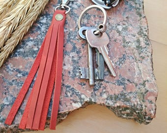 Leather tassel Keychain leather leather key fob key chains horween leather Strap for clutch Strap for keys Key fob leather key clip