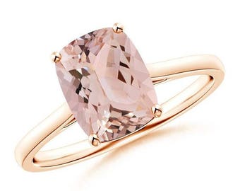 Peach pink cushion sapphire 14k rose gold engagement ring ,Rose gold peach sapphire engagement ring ,Peach Pink Sapphire Ring