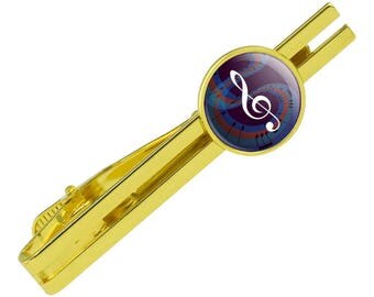 Treble Clef on Music Notes Round Tie Bar Clip Clasp Tack Gold Color Plated
