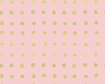 Metallic Monaluna Organic Cotton Fabric "Spots Poplin" Haiku 2 - Gold,Pink,Metalic,Polka Dots- Girl,Bedding,Nursery